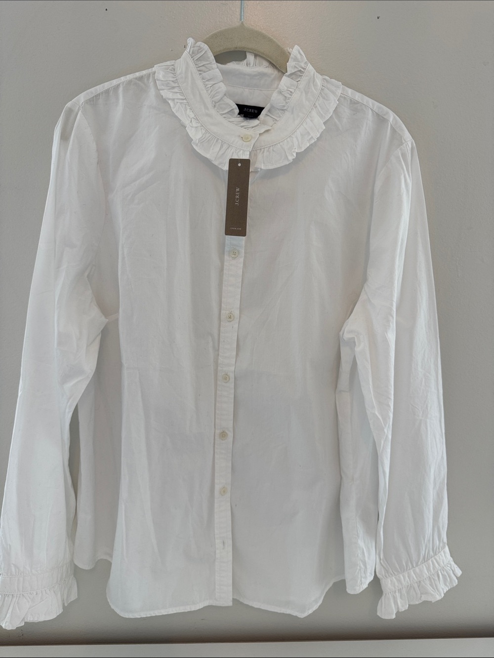 J Crew Ruffled Collar White Button-Up Blouse NWT